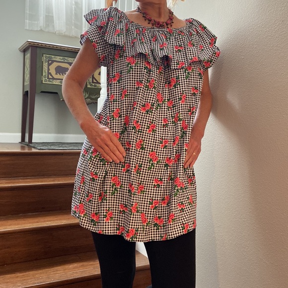 Peplum Ruffle off shoulders black and white gingham ruby rose cotton dress - Picture 9 of 16